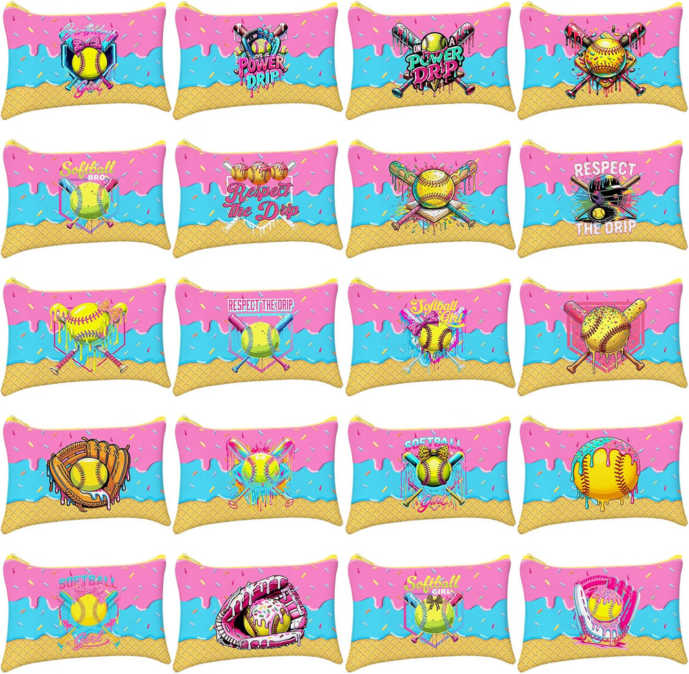 Shinylin 20 Pc Softball Ice Cream Drip Makeup Bags Team Party Favors New
